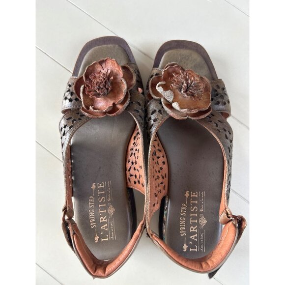 Spring Step L'Artiste Floral Low Boho Wedge Sandals Size 36 Leather Multicolor - Picture 5 of 10